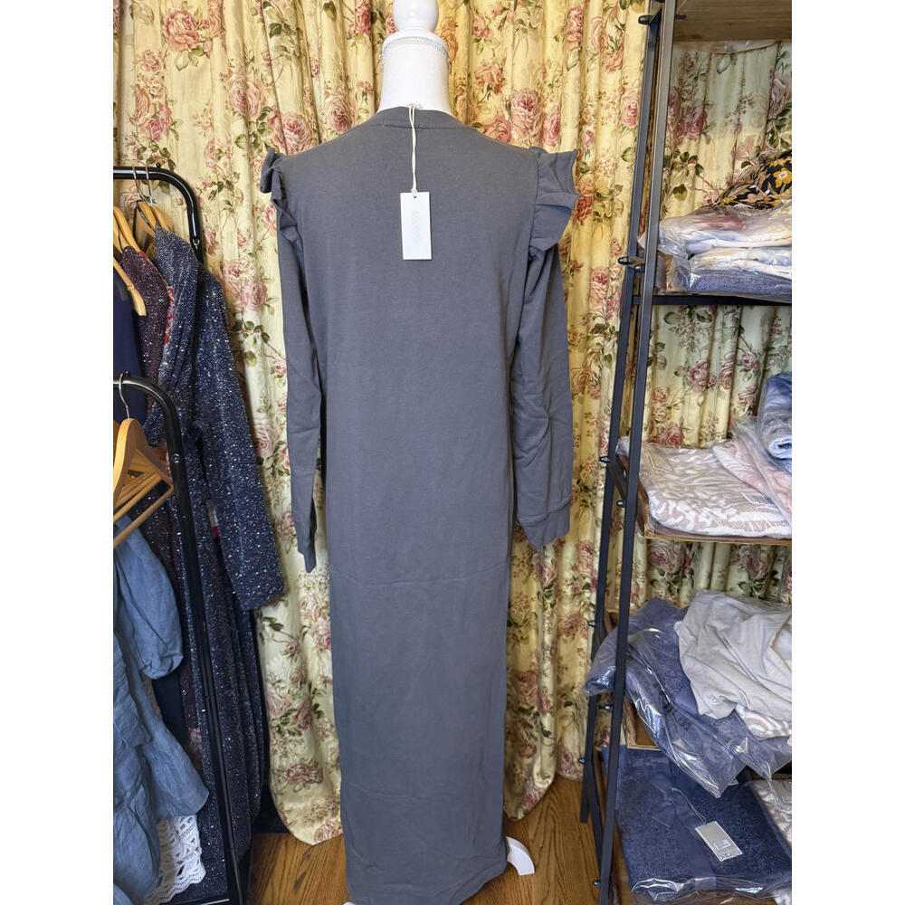 Z Supply Grey Women's Long Sleeve Maxi Dress with Shoulder Ruffles Large - Picture 2 of 5
